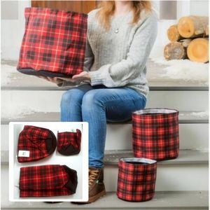 Christmas Evergreen Timeless Tartan Round Fabric Planter Set Of 3